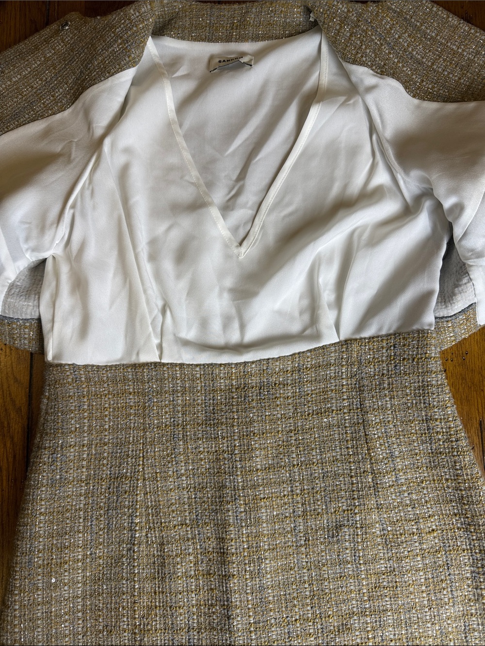 Sandro Paris Sleeveless Tweed Layered V-Neck Mini Dress EUC Size 4 (S) - Picture 11 of 16